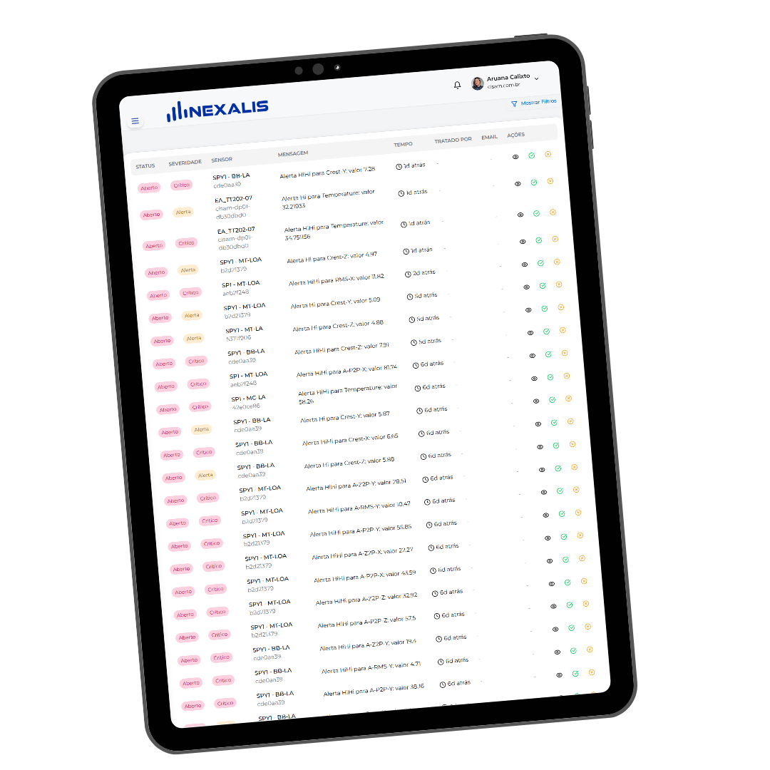 Interface de Gestão de Alarmes do Nexalis